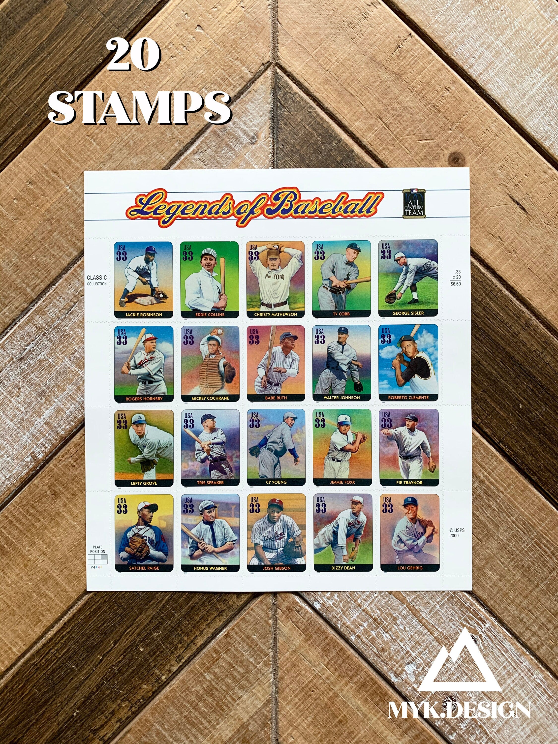 Baseball Rookie Stamp Legends of Baseball | Sheet of 20 U.S. Postage Stamps | Face Value 33 ...