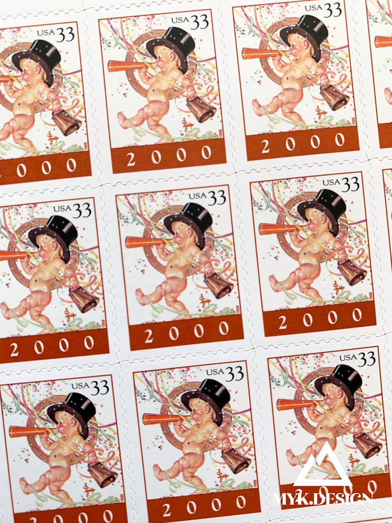 U.S. Postage Stamps - Happy New Year 2000 Commemorative Sheet Of 20 X 33 Cent Stamps, J.C. Leyendecker Design